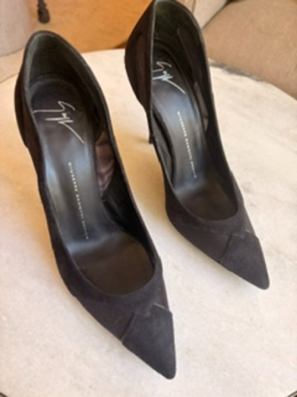 Giuseppe Zanotti Black Suede Mesh Stiletto Heels | Size 38 / US 7.5